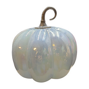White 8.5in Luster Glass Pumpkin Decor